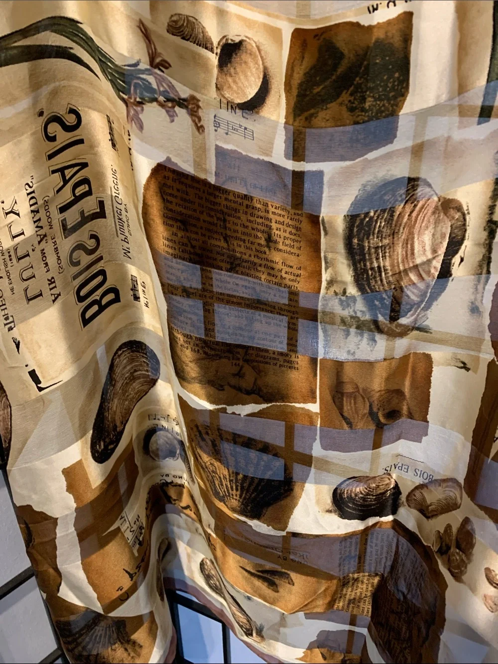 Jane Shelton Real Silk Shell Print Scarf in Cream and Brown
